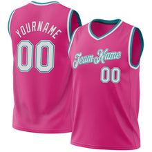 Load image into Gallery viewer, Custom Pink White-Teal Authentic Throwback Basketball Jersey
