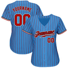 Load image into Gallery viewer, Custom Powder Blue Red Pinstripe Red-Black Authentic Baseball Jersey
