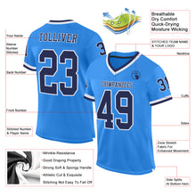Load image into Gallery viewer, Custom Powder Blue Navy-White Mesh Authentic Throwback Football Jersey
