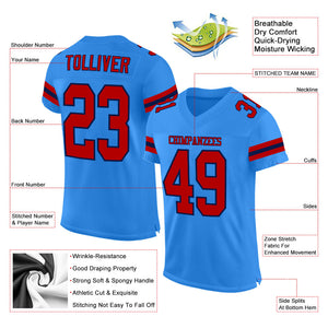 Custom Powder Blue Red-Navy Mesh Authentic Football Jersey