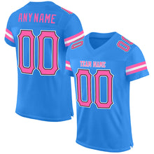 Load image into Gallery viewer, Custom Powder Blue Pink-Black Mesh Authentic Football Jersey
