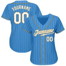 Load image into Gallery viewer, Custom Powder Blue White Pinstripe White-Old Gold Authentic Baseball Jersey
