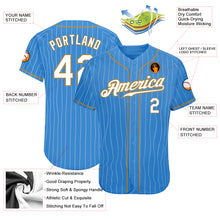 Load image into Gallery viewer, Custom Powder Blue White Pinstripe White-Old Gold Authentic Baseball Jersey

