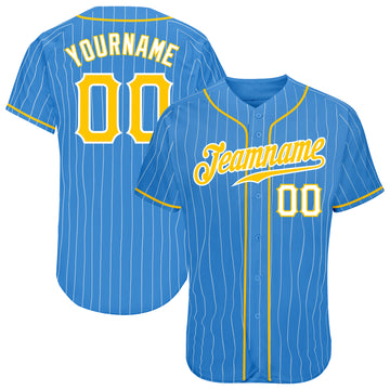 Custom Powder Blue White Pinstripe Gold-White Authentic Baseball Jersey