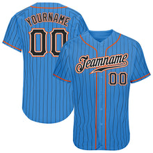 Laden Sie das Bild in den Galerie-Viewer, Custom Powder Blue Black Pinstripe Black-Orange Authentic Baseball Jersey
