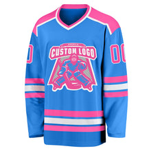 Laden Sie das Bild in den Galerie-Viewer, Custom Powder Blue Pink-White Hockey Jersey
