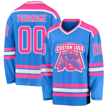 Laden Sie das Bild in den Galerie-Viewer, Custom Powder Blue Pink-White Hockey Jersey

