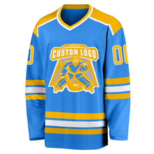 Laden Sie das Bild in den Galerie-Viewer, Custom Powder Blue Gold-White Hockey Jersey
