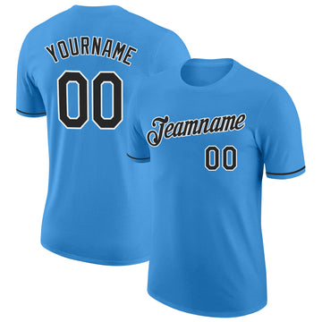 Custom Powder Blue Black-White Performance T-Shirt