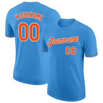 Custom Powder Blue Orange-White Performance T-Shirt