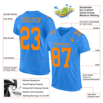 Custom Powder Blue Bay Orange Mesh Authentic Football Jersey