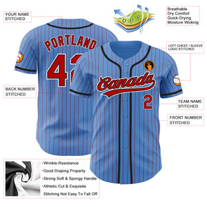 Custom Powder Blue Red Pinstripe Red-Black Authentic Baseball Jersey