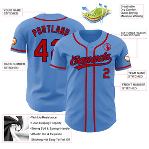 Custom Powder Blue Red-Navy Authentic Baseball Jersey