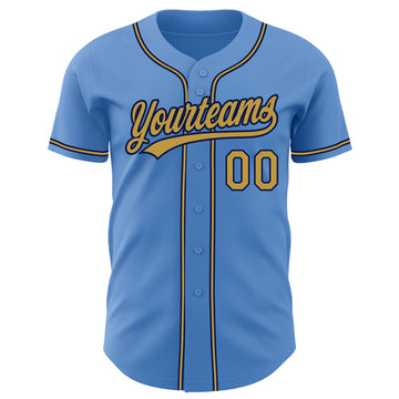 Custom Powder Blue Old Gold-Navy Authentic Baseball Jersey