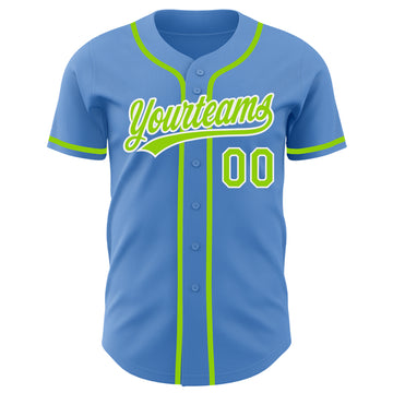 Custom Powder Blue Neon Green-White Authentic Baseball Jersey