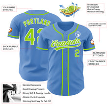 Laden Sie das Bild in den Galerie-Viewer, Custom Powder Blue Neon Green-White Authentic Baseball Jersey

