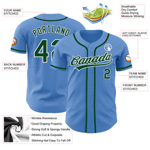Custom Powder Blue Green-White Authentic Baseball Jersey