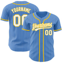 Load image into Gallery viewer, Custom Powder Blue White Pinstripe Yellow Authentic Baseball Jersey
