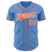 Laden Sie das Bild in den Galerie-Viewer, Custom Powder Blue White Pinstripe Orange Authentic Baseball Jersey
