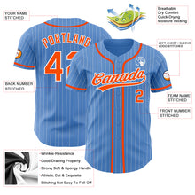 Laden Sie das Bild in den Galerie-Viewer, Custom Powder Blue White Pinstripe Orange Authentic Baseball Jersey
