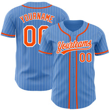 Load image into Gallery viewer, Custom Powder Blue White Pinstripe Orange Authentic Baseball Jersey
