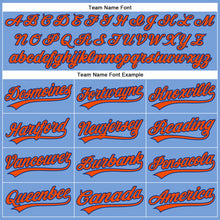 Laden Sie das Bild in den Galerie-Viewer, Custom Powder Blue White Pinstripe Orange-Royal Authentic Baseball Jersey
