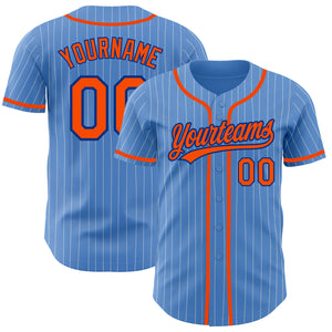 Custom Powder Blue White Pinstripe Orange-Royal Authentic Baseball Jersey