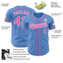 Load image into Gallery viewer, Custom Powder Blue White Pinstripe Pink Authentic Baseball Jersey
