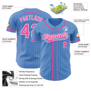 Custom Powder Blue White Pinstripe Pink Authentic Baseball Jersey