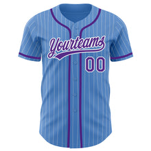 Load image into Gallery viewer, Custom Powder Blue White Pinstripe Purple Authentic Baseball Jersey
