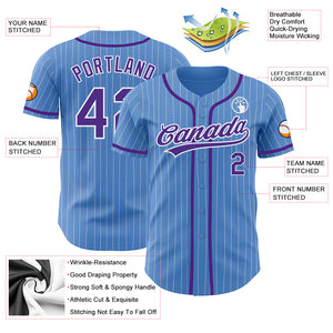 Custom Powder Blue White Pinstripe Purple Authentic Baseball Jersey