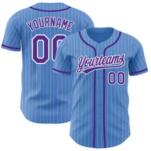 Laden Sie das Bild in den Galerie-Viewer, Custom Powder Blue White Pinstripe Purple Authentic Baseball Jersey
