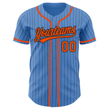 Laden Sie das Bild in den Galerie-Viewer, Custom Powder Blue Black Pinstripe Orange Authentic Baseball Jersey
