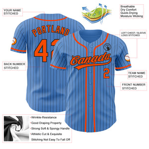 Custom Powder Blue Black Pinstripe Orange Authentic Baseball Jersey