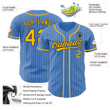 Laden Sie das Bild in den Galerie-Viewer, Custom Powder Blue Black Pinstripe Gold Authentic Baseball Jersey

