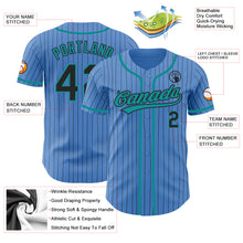 Load image into Gallery viewer, Custom Powder Blue Black Pinstripe Teal Authentic Baseball Jersey
