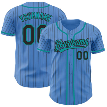 Custom Powder Blue Black Pinstripe Teal Authentic Baseball Jersey