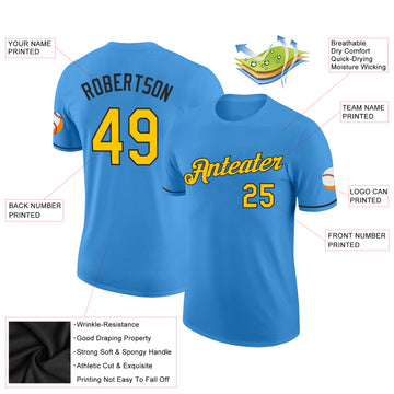 Custom Powder Blue Yellow-Black Performance T-Shirt