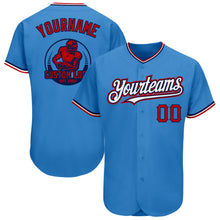 Load image into Gallery viewer, Custom Powder Blue Red-Navy Pinstripe Red Authentic Baseball Jersey
