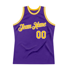 Load image into Gallery viewer, Custom Purple Gold-White Authentic Throwback Basketball Jersey
