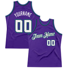Load image into Gallery viewer, Custom Purple White-Teal Authentic Throwback Basketball Jersey
