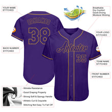 Load image into Gallery viewer, Custom Purple Purple-Old Gold Authentic Baseball Jersey
