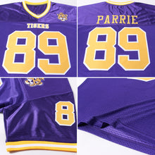 Load image into Gallery viewer, Custom Purple Gold-White Mesh Authentic Throwback Football Jersey
