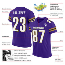 Load image into Gallery viewer, Custom Purple White-Old Gold Mesh Authentic Football Jersey
