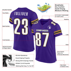 Custom Purple White-Old Gold Mesh Authentic Football Jersey