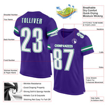 Laden Sie das Bild in den Galerie-Viewer, Custom Purple White-Kelly Green Mesh Authentic Football Jersey
