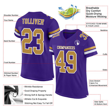 Custom Purple Old Gold-White Mesh Authentic Football Jersey