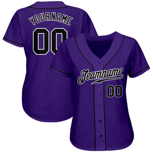 Custom Purple Black-White Authentic Baseball Jersey