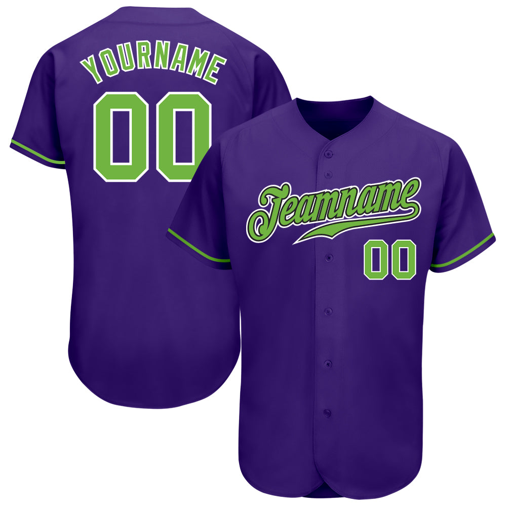 Custom Purple Neon Green-White Authentic Baseball Jersey