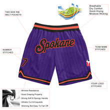 Laden Sie das Bild in den Galerie-Viewer, Custom Purple Black Pinstripe Black-Orange Authentic Basketball Shorts
